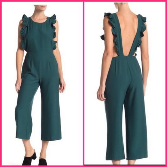 Free Press Green Sleeveless Cropped Open Back Jumpsuit NEW Women's Medium - Picture 1 of 9